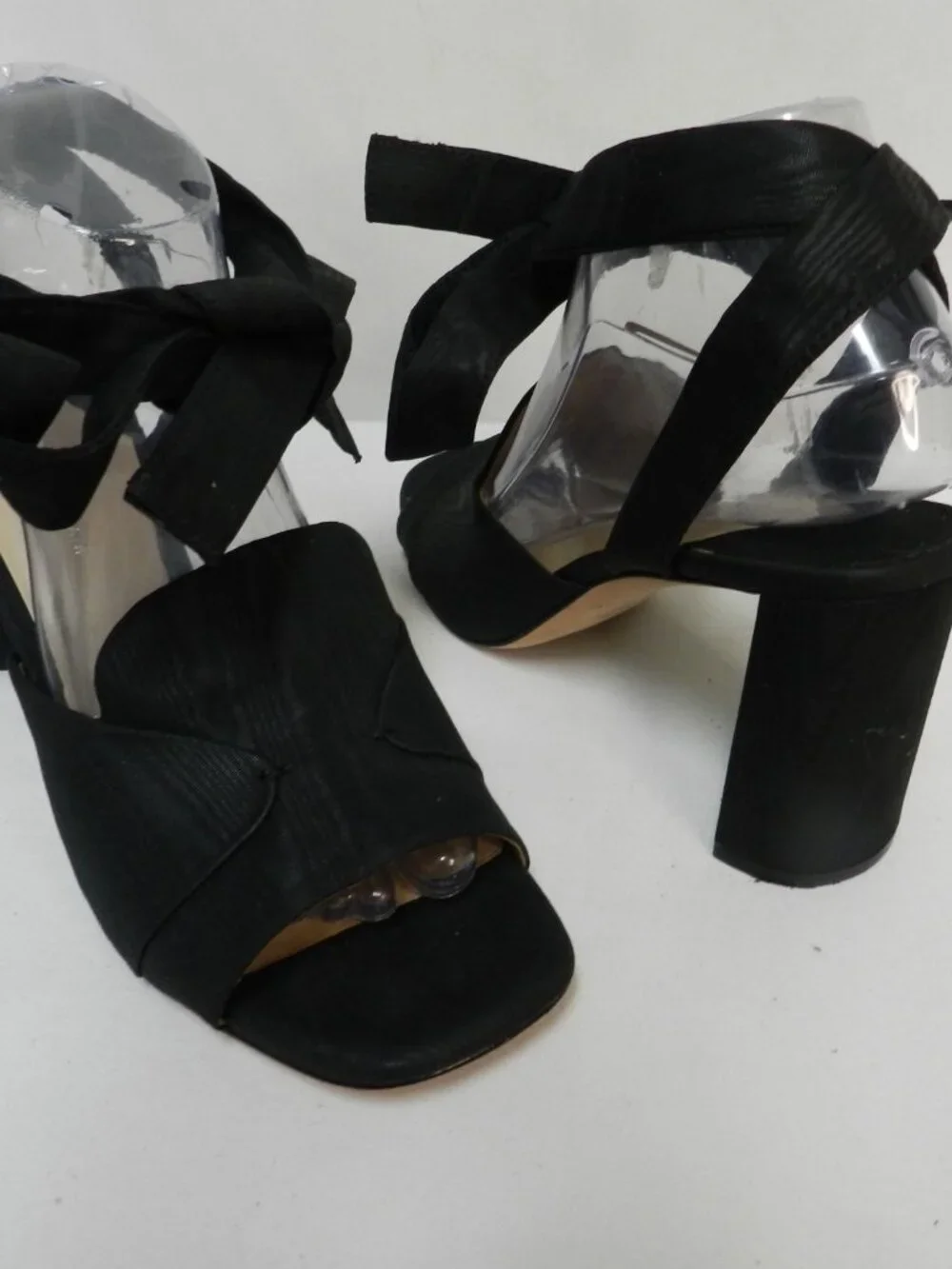 Antonio Melani Size Sz 8.5 Satin on Leather black ankle wrap heels pumps sandals